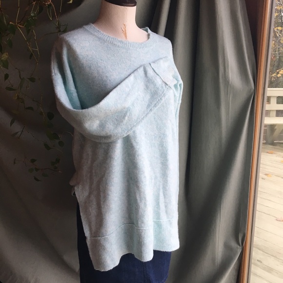 LOFT Wool Long Sweater Ice Blue Side Slit - Picture 6 of 8